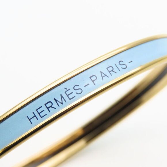 Hermes Bracelet Uni Bangle Metal Enamel Blue Gold Plated GP Accessories Ladies - Picture 5 of 9